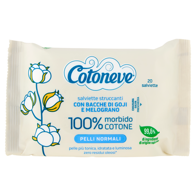 Cotoneve Salviette Struccanti con Bacche di Goji e Melograno Pelli Normali 20 Pezzi