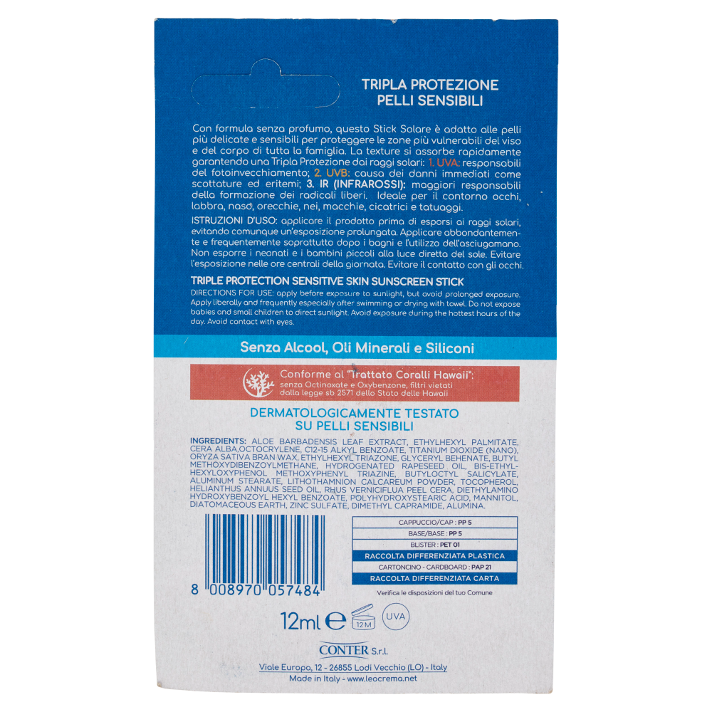 Leocrema Stick Solare Protettivo SPF50+ Pelli Sensibili 12 ml	, , large