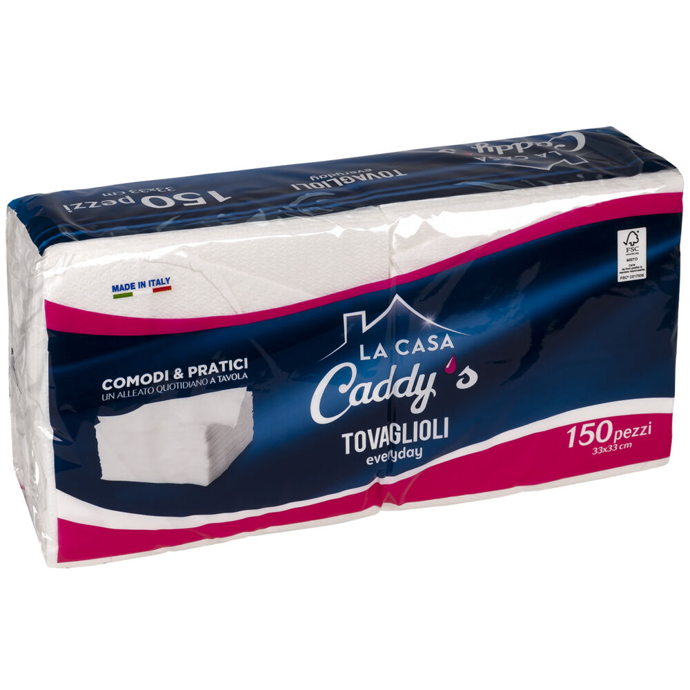 Caddy's Tovaglioli Everyday 33x33 Bianchi 150 Pezzi, , large