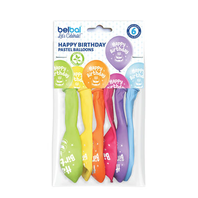 Happy Birthday Cake Pastel Balloons 6 Pezzi