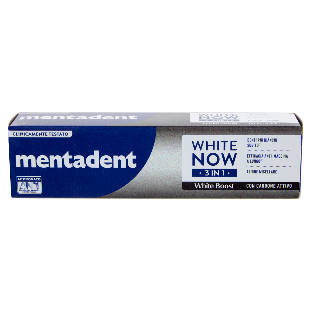 Mentadent White Now 3 in1 White Boost con Carbone Attivo 75 ml, , large