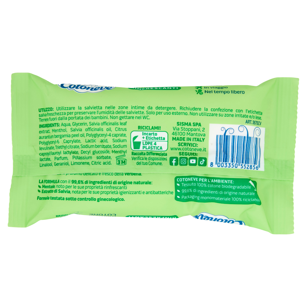 Cotoneve Salviette Intime con Mentolo e Estratto di Salvia Rinfrescanti 12 Pezzi, , large