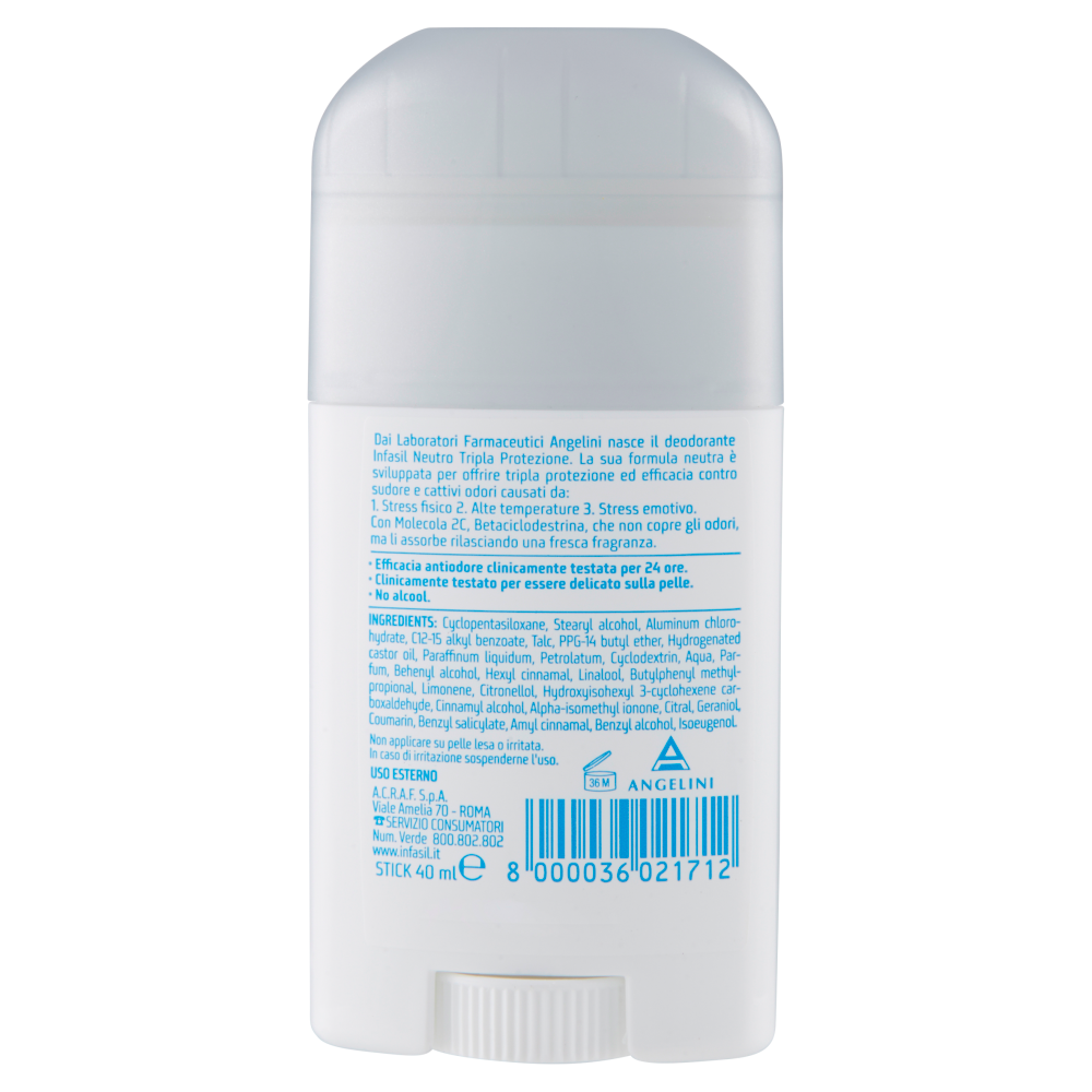 Infasil Neutro Tripla Protezione Deodorante Stick 40 ml, , large