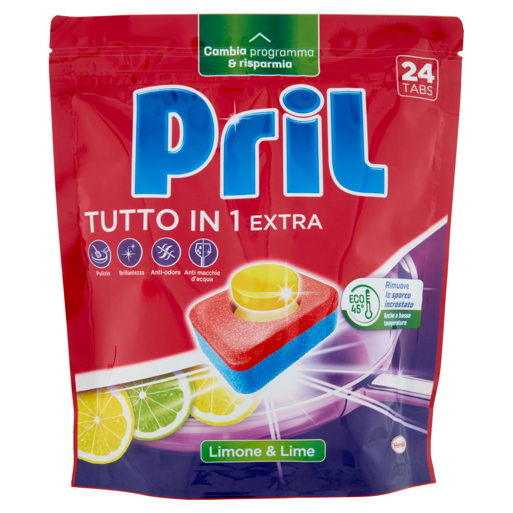 Pril Tutto in 1 Extra Tabs Limone & Lime 24 Pezzi, , large
