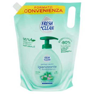 Fresh & Clean Refill Sapone Liquido Igienizzante T&egrave; Verde e Verbena 1000ml