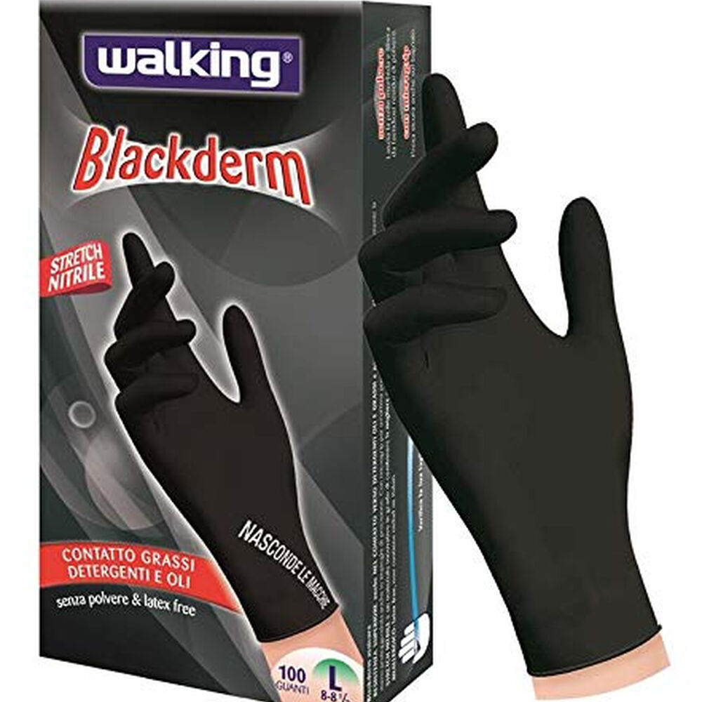 Walking Blackderm Guanti Nitrile Nero Taglia M 100 Pezzi, , large