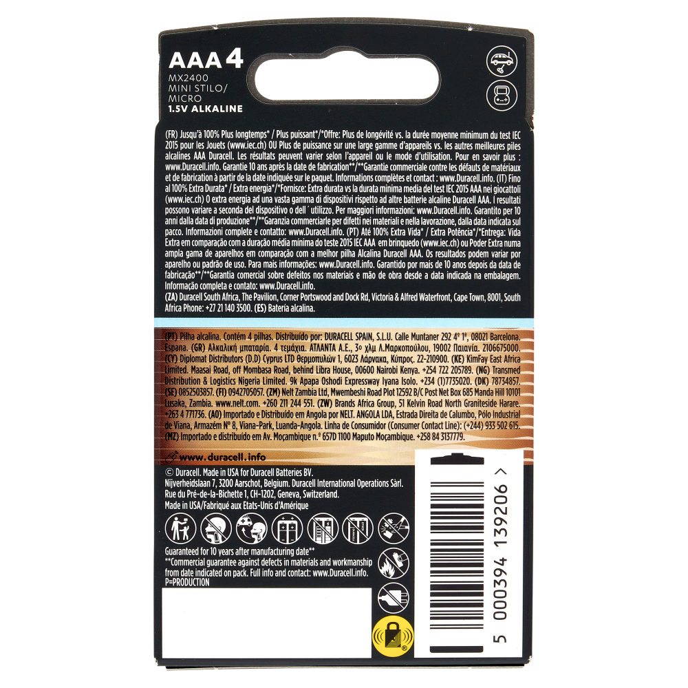 Duracell Optimum AAA Batterie Stilo Alcaline 1.5 V LR03 MX2400 Confezione da 4, , large