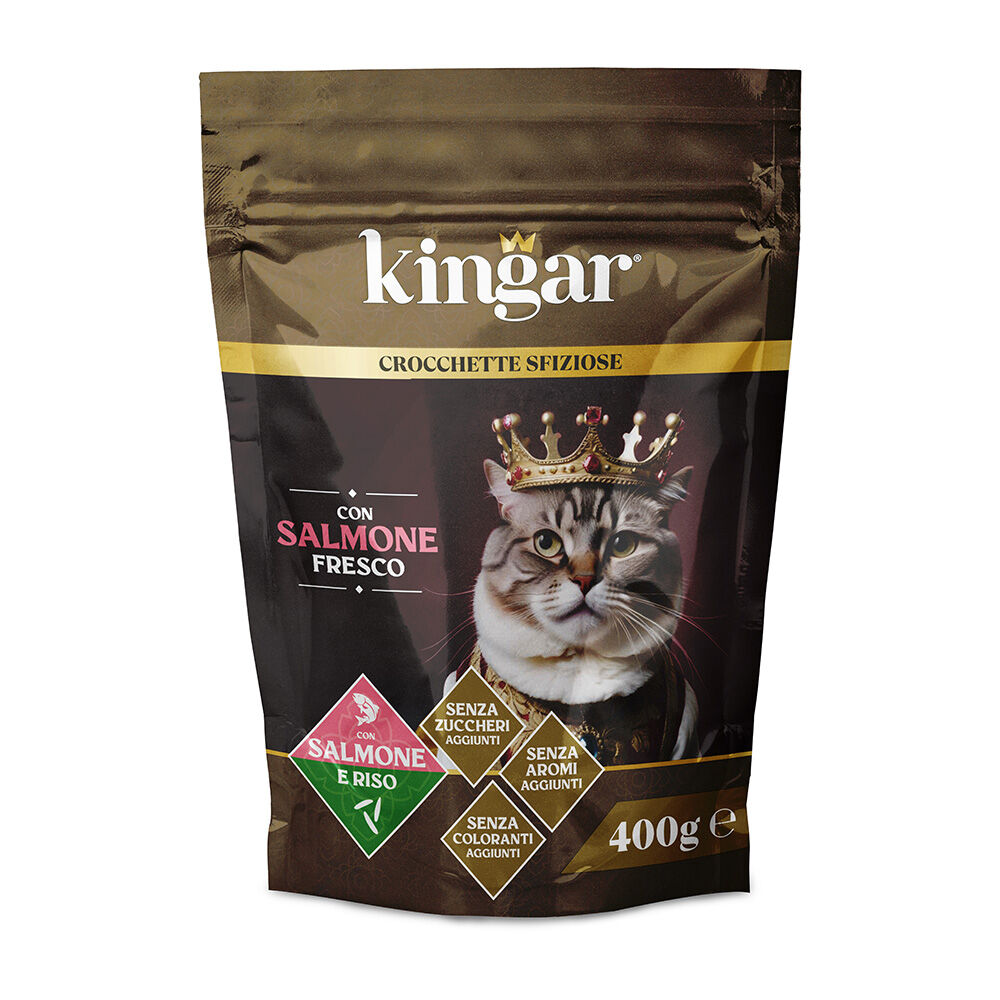 Kingar Cat Busta Crocchette 400g Salmone e Riso, , large