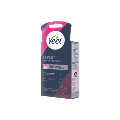 Veet Expert Strisce Viso Pelli Normali 12 Strisce + Salviette Post-Epilazione con Olio D'Argan
