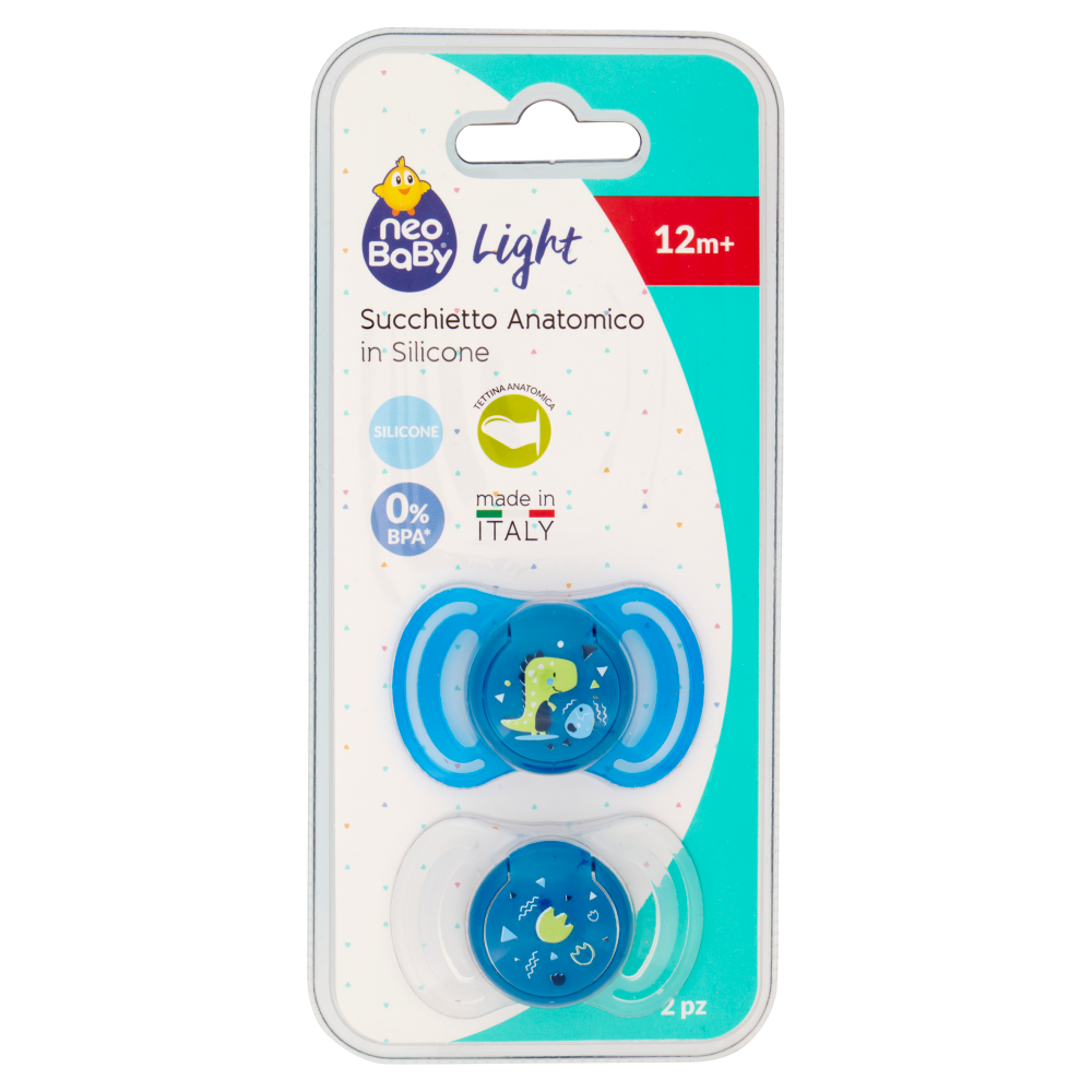 Neo Baby Light Succhietto Anatomico in Silicone 12m+ Dino Blu 2 Pezzi, , large