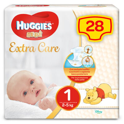 Huggies Pannolini Extra Care Beb&egrave; Taglia 1 (2-5Kg) 28 Pannolini