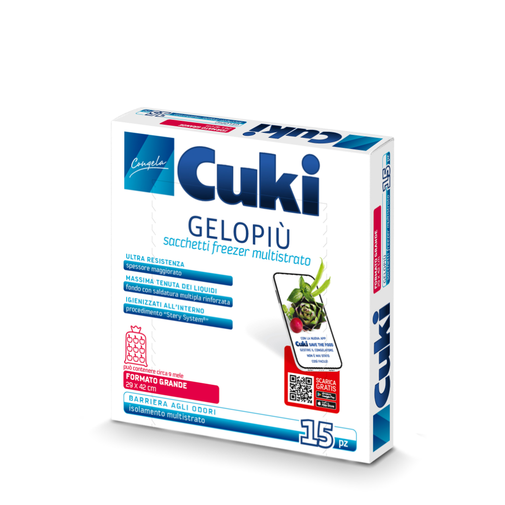 Cuki Gelopi&ugrave; Sacchetti Freezer Formato Grande 29x42 cm 15 pezzi, , large
