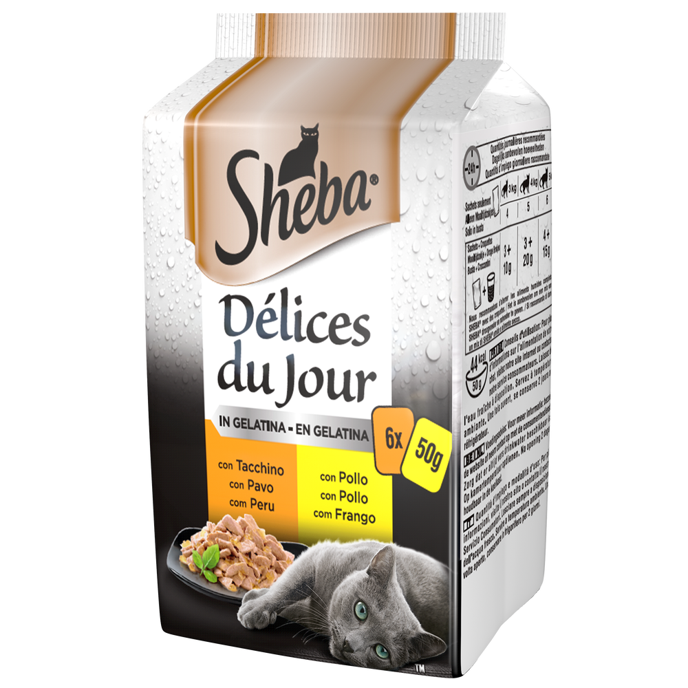 Sheba Cat Delice du Jour Tacchino e Pollo in Gelatina 6x50 gr, , large