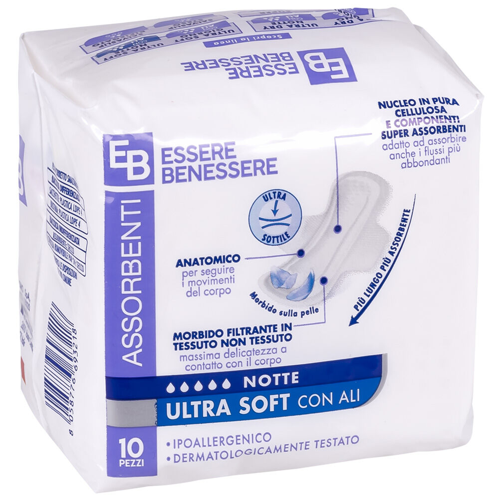 Essere Benessere Ultra Soft con Ali Notte 10 Assorbenti, , large