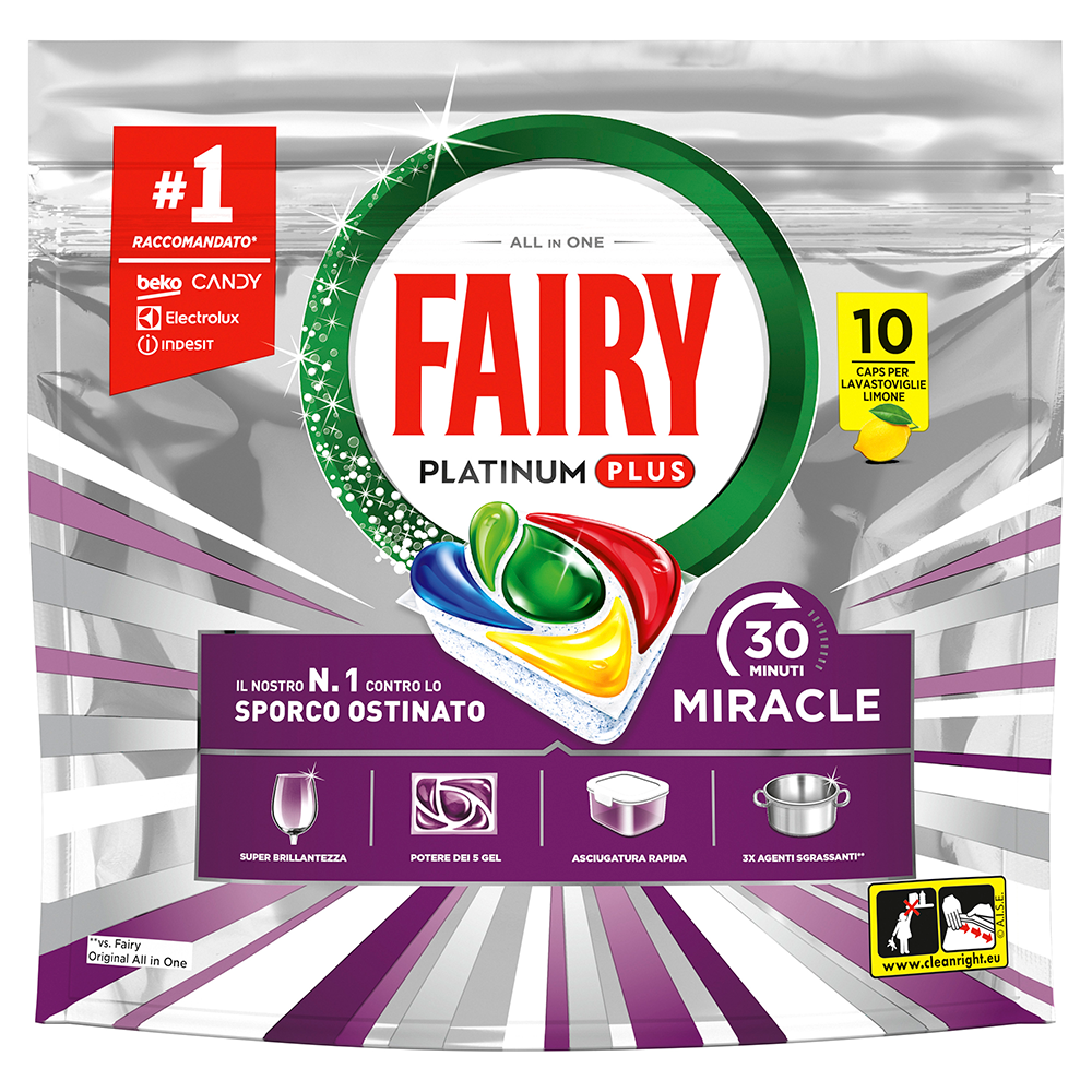 Fairy Miracle Yellow&ndash;Pastiglie per Lavastoviglie Tutto‑in‑1 al Limone 10 Caps , , large