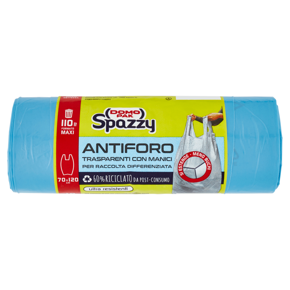 Domopak Spazzy Antiforo Trasparenti con Manici 110 Litri 10 Pezzi, , large
