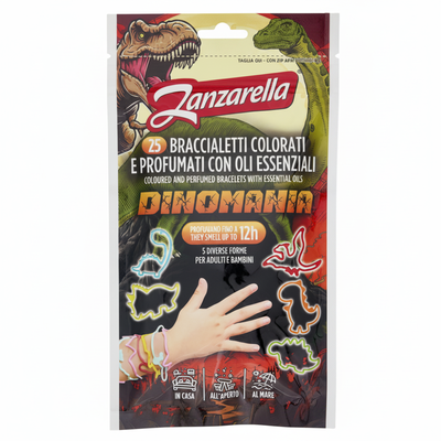 Zanzarella Braccialetti Colorati e Profumati con Oli Essenziali Dinomania 25 pz