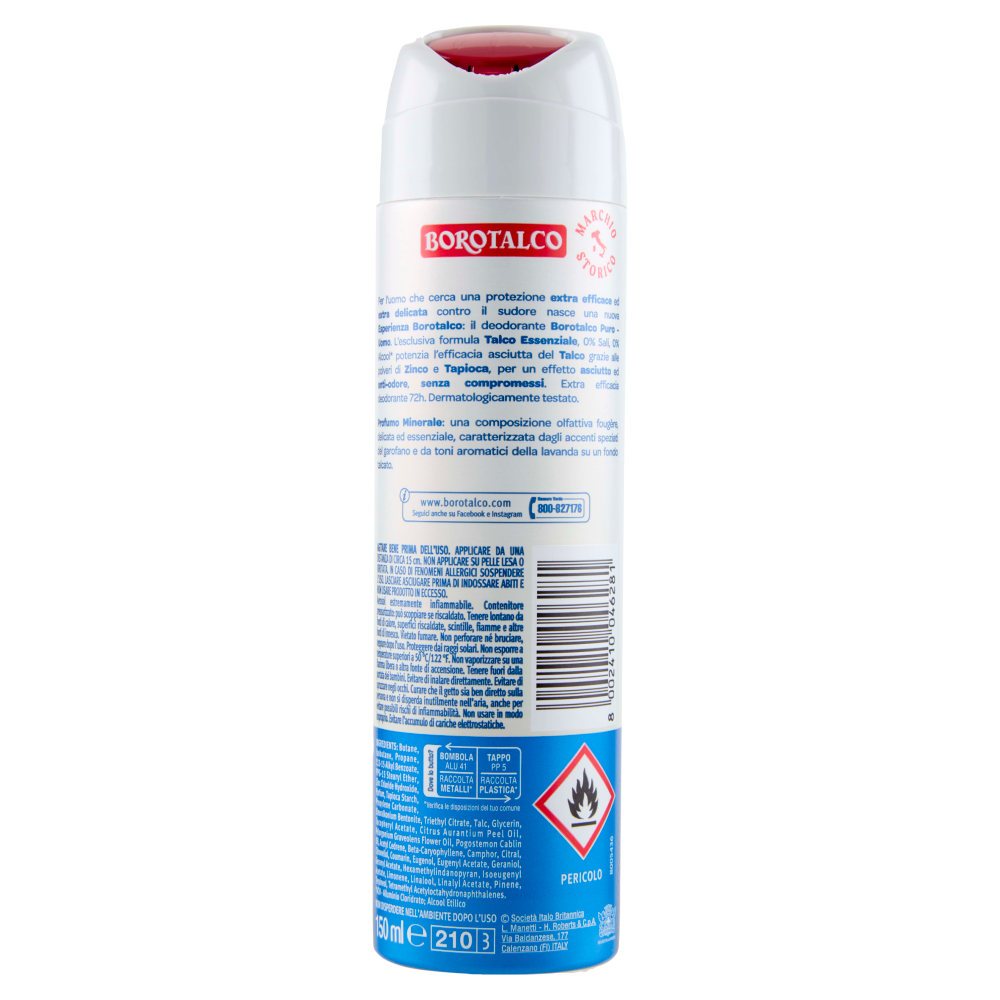 Borotalco Puro Uomo Profumo di Minerale Deo 0% Sali 150ml, , large