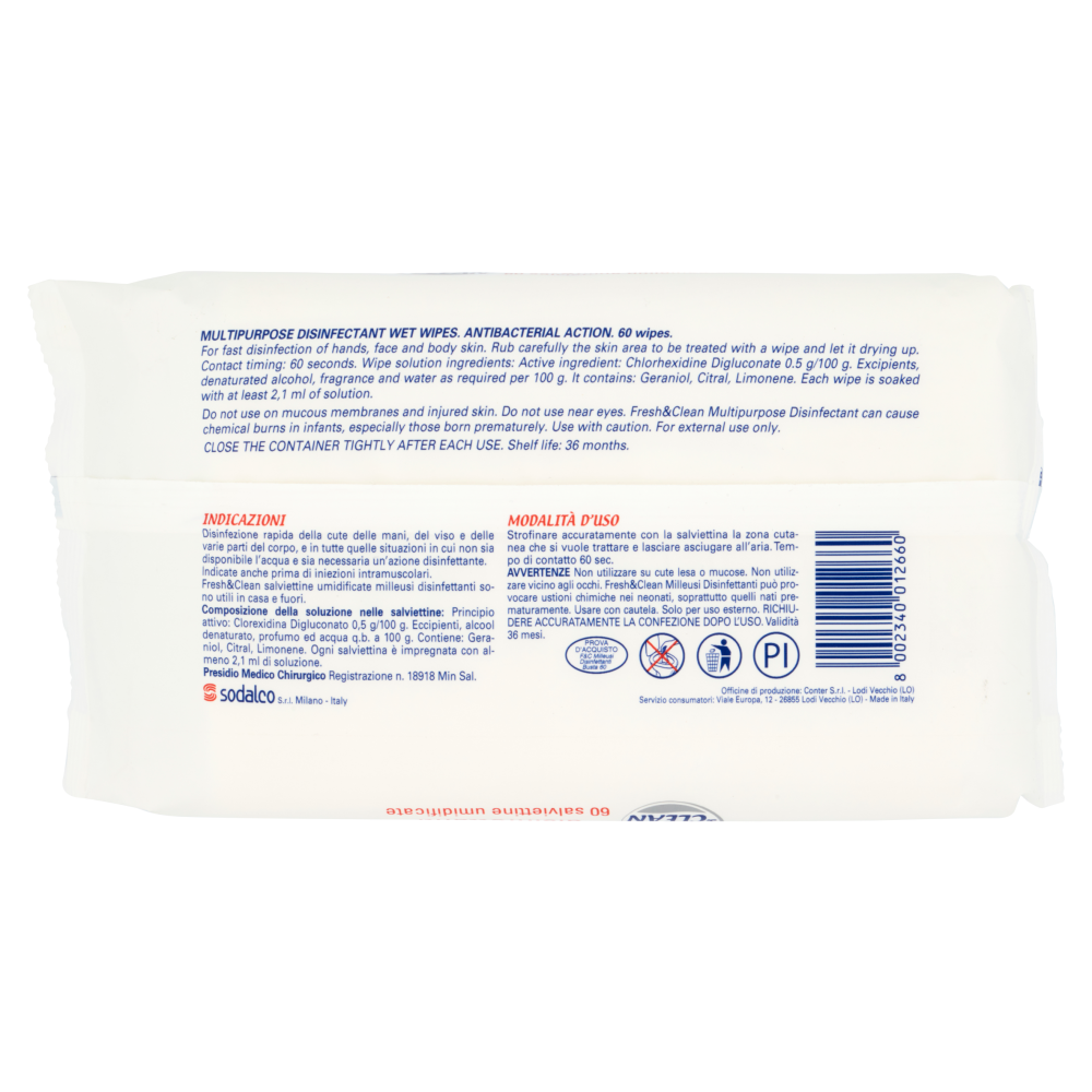 Fresh & Clean Salviette Disinfettanti 60 Pezzi, , large