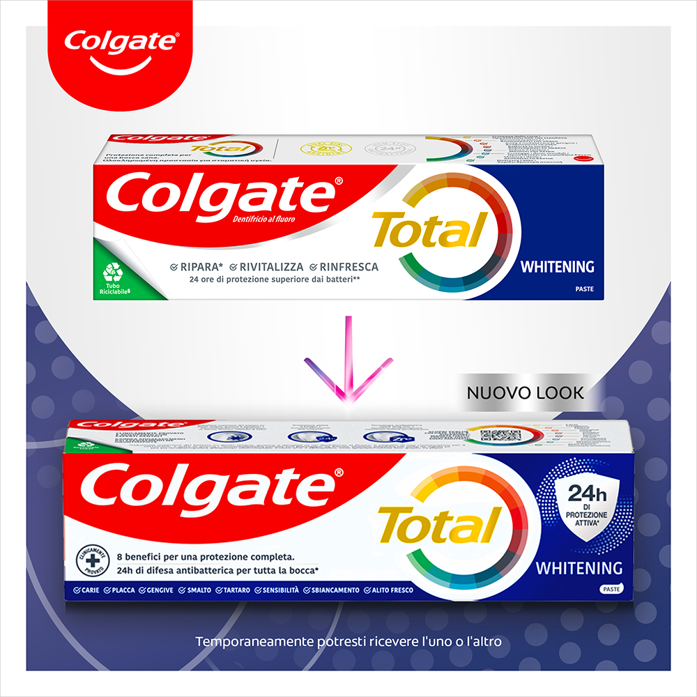 Colgate Dentifricio Sbiancante Total Whitening Protezione 24h di Protezione Attiva 75 ml, , large