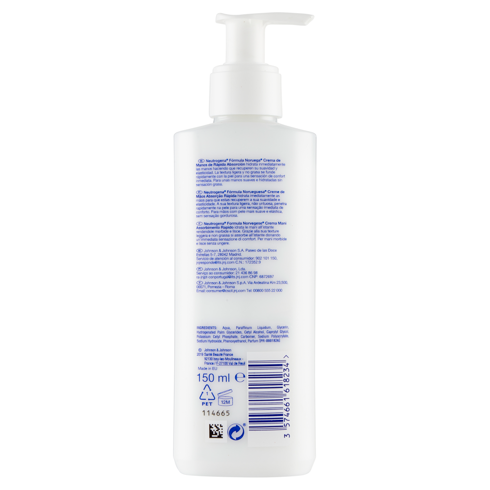 Neutrogena Fast Absorbing Crema Mani 150 ml, , large
