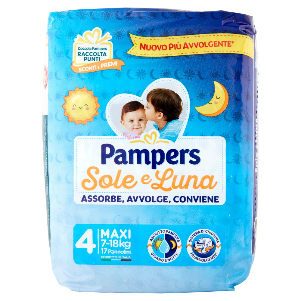 Pampers Pannolini Sole e Luna Maxi 17 Pezzi, , large