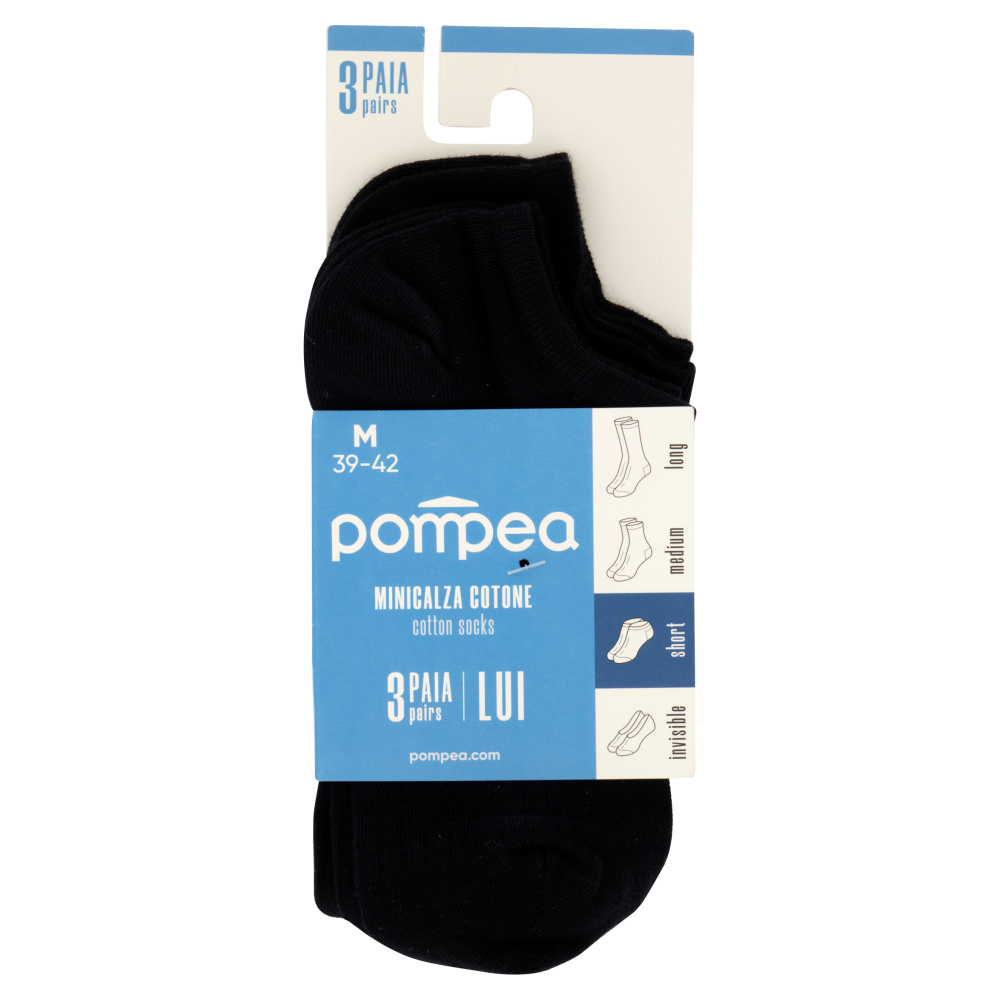 Pompea Minicalza Lui Cotone Short M 39-42 Nero 3 Paia , , large