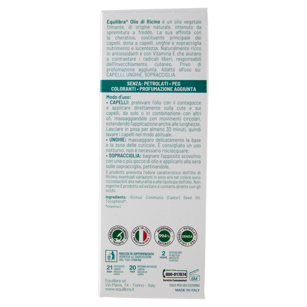 Equilibra Ricino Olio per Capelli, Unghie e Sopracciglia 100 ml, , large