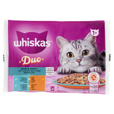 Whiskas Duo Mari & Monti in Gelatina, con Merluzzo & Pollo, con Salmone & Tacchino 4 x 85 g