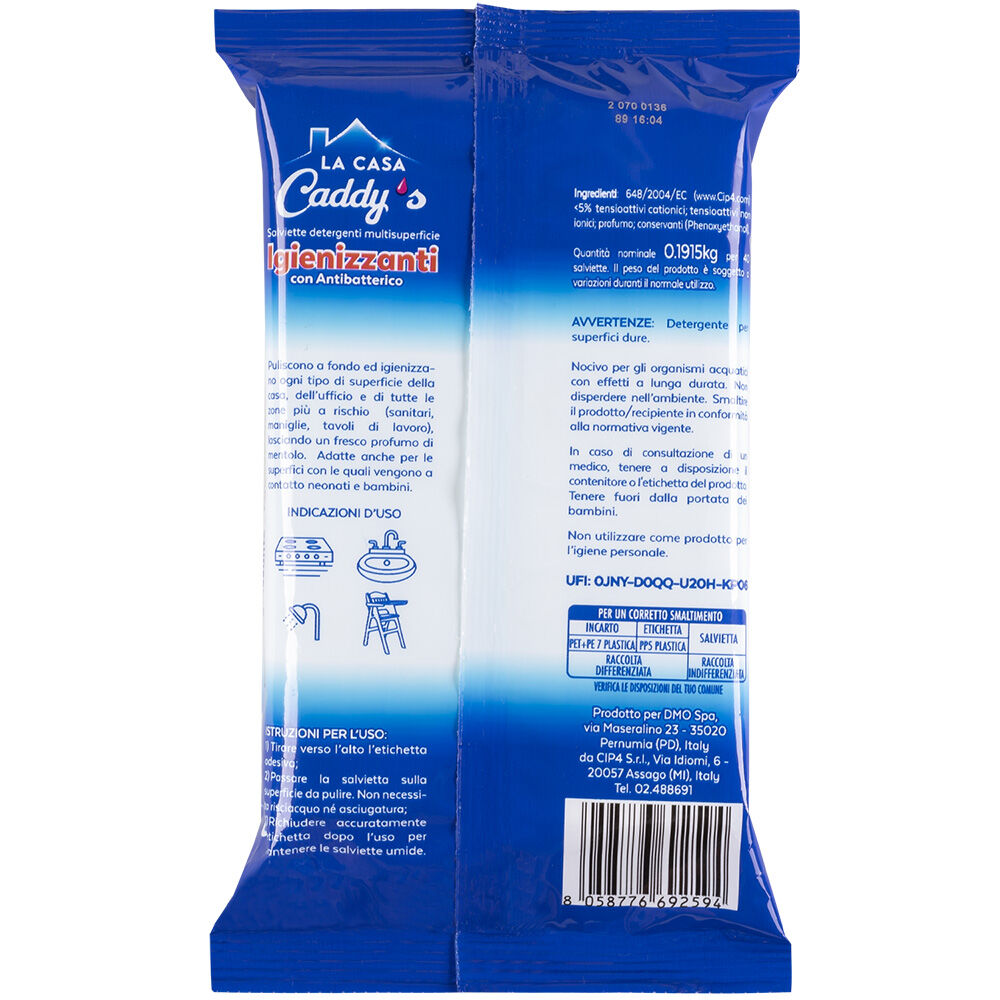 Caddy's Salviette Multisuperficie Igienizzanti Mentolo 40 Pezzi, , large