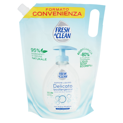Fresh&Clean Refill Sapone Liquido Delicato Ipoallergenico con Acqua Micellare 1000ml