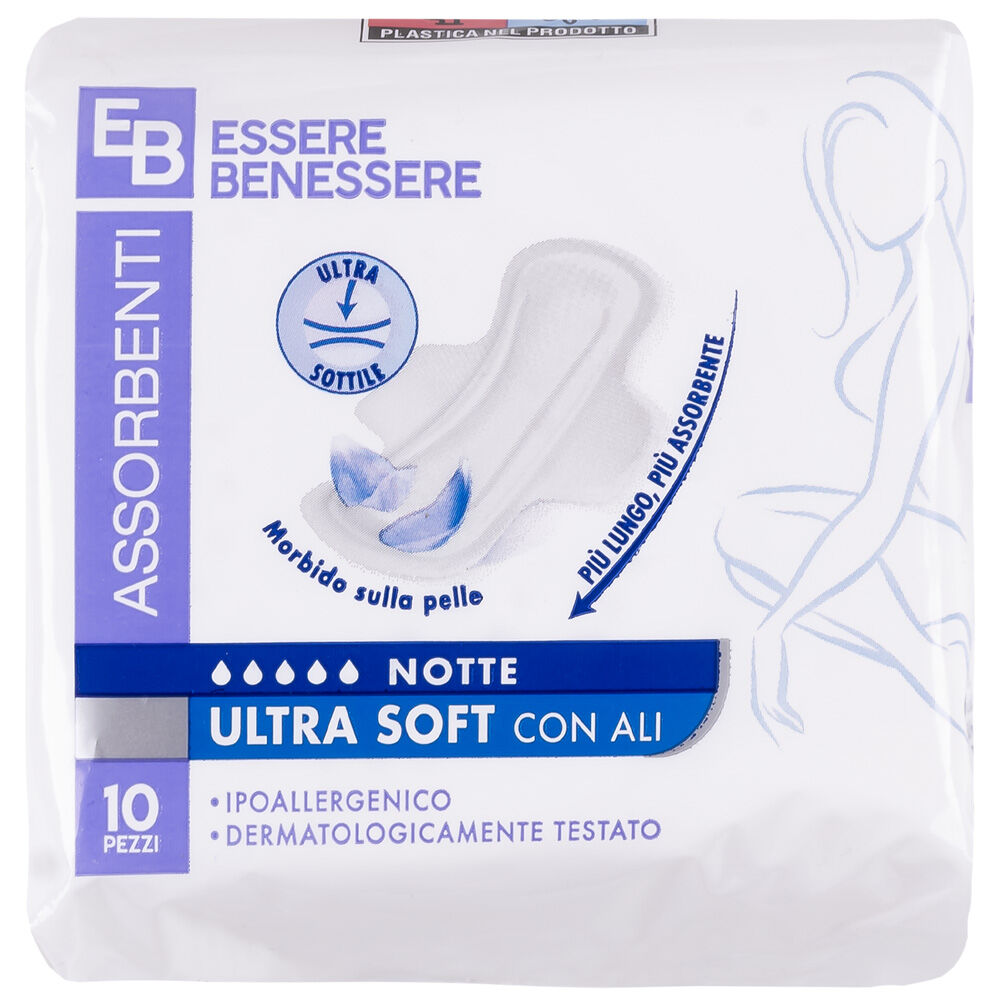 Essere Benessere Ultra Soft con Ali Notte 10 Assorbenti, , large
