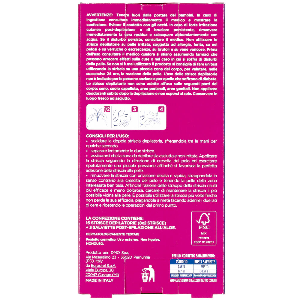 Caddy's Pelli Normali Strisce Depilatorie Corpo 16 Pezzi + 2 Salviette Post-Epilazione, , large