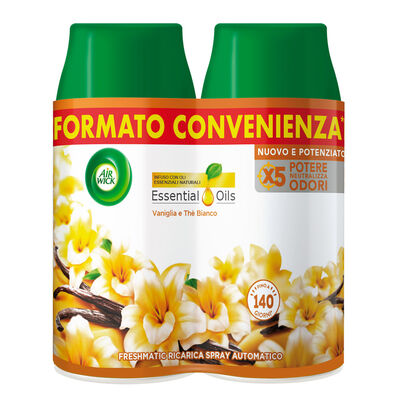 Air Wick Freshmatic Bipacco Vaniglia e Th&egrave; Bianco Spray Automatico per Ambienti Ricarica 2 x 250 ml