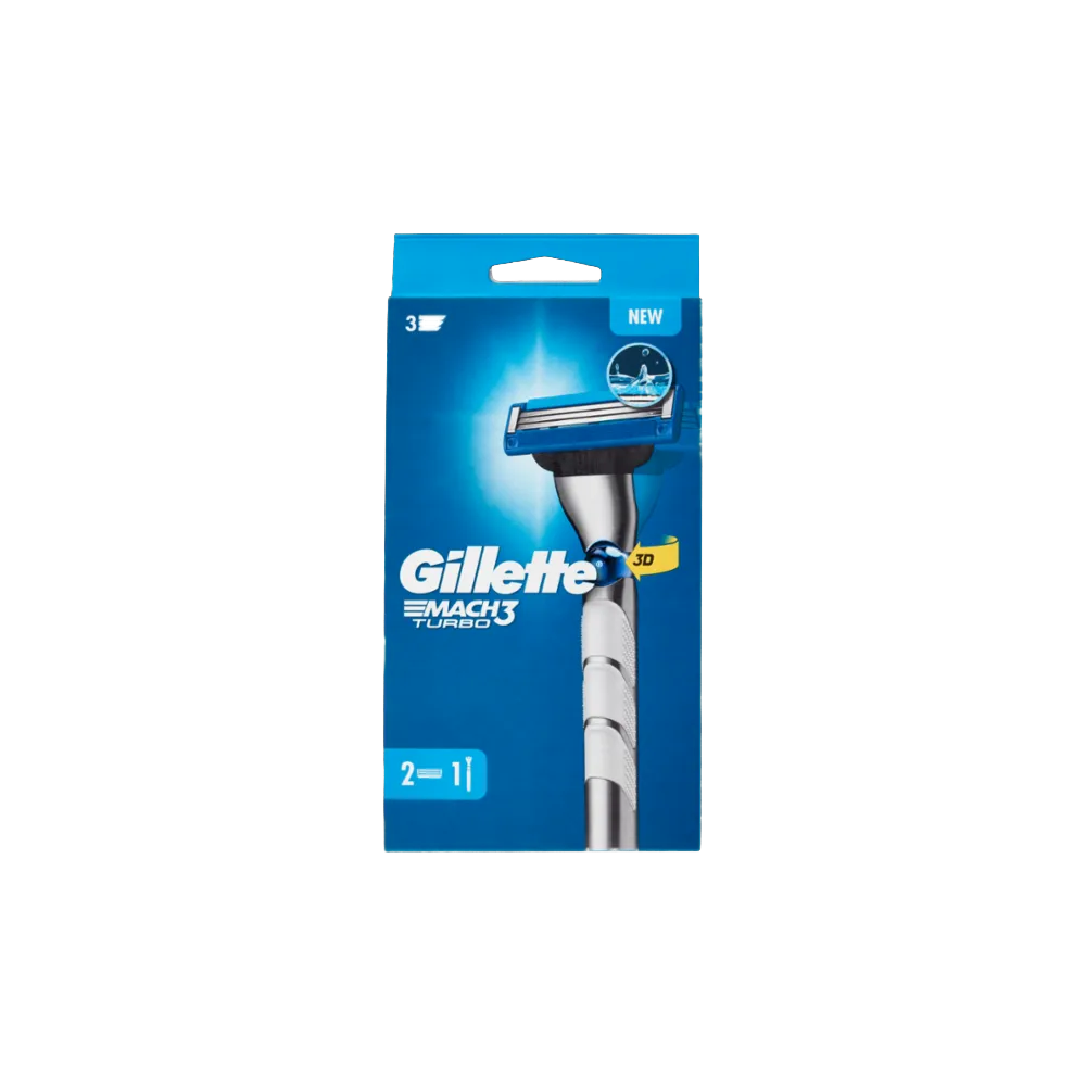 Gillette Rasoio Uomo Mach3 Turbo a 3 Lame, 1 Manico + 2 Lamette Barba, , large