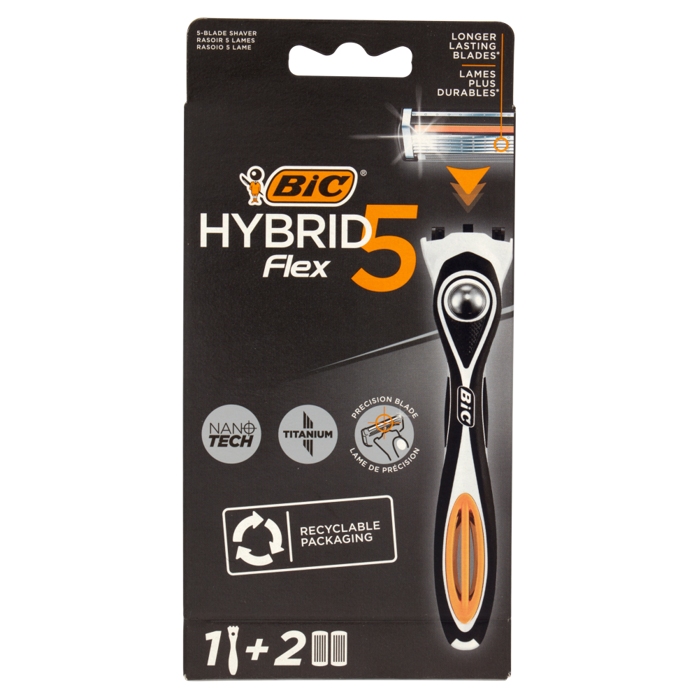 Bic Hybrid Flex 5 Rasoio 5 Lame Manico + Ricariche 2 Pezzi, , large