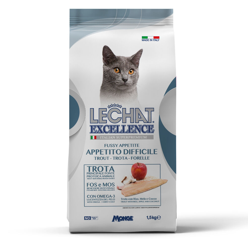 LeChat Excellence Adult Appetito Difficile Con Trota Riso e Cocco 1.5 Kg, , large