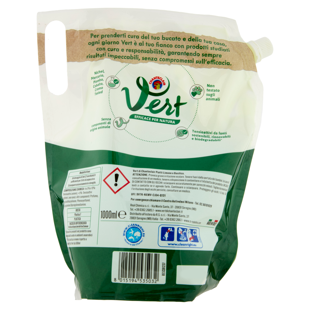 Chanteclair Vert Ecodetergente Piatti Limone e Basilico 1000 ml, , large