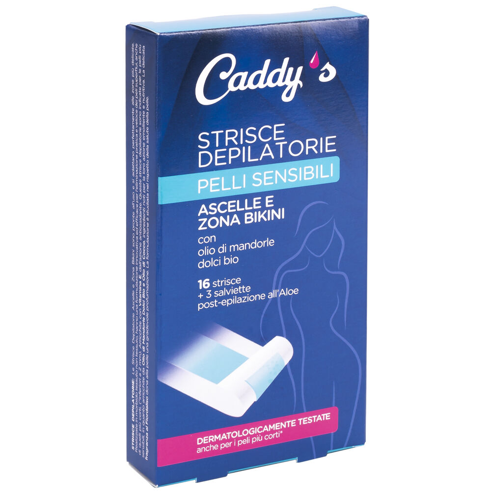 Caddy's Pelli Sensibili Strisce Depilatorie Ascelle e Bikini 16 Pezzi + 3 Salviette Post-Epilazione, , large